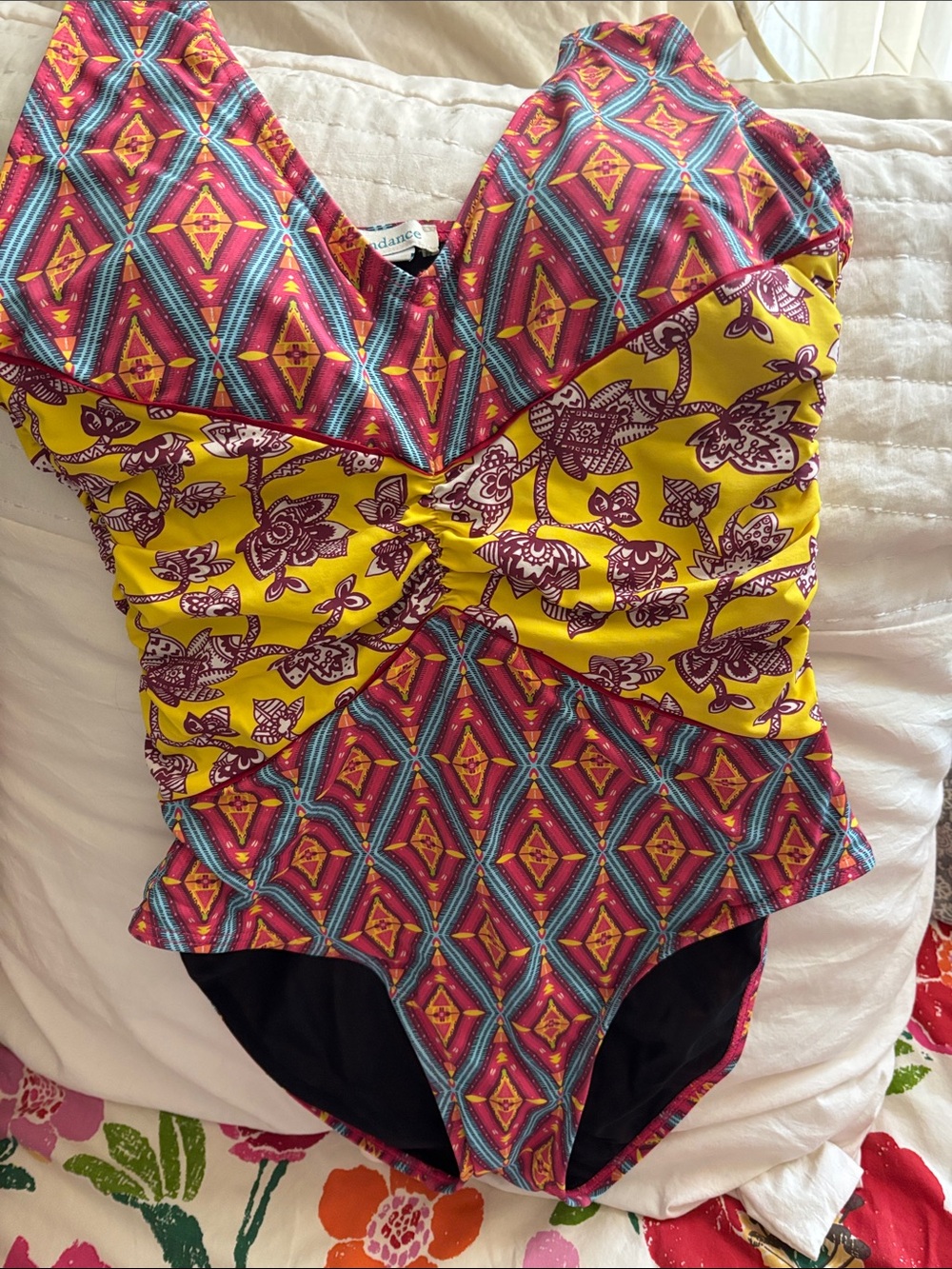 Sundance Pink Trim Floral-Pattern Swimwear Top